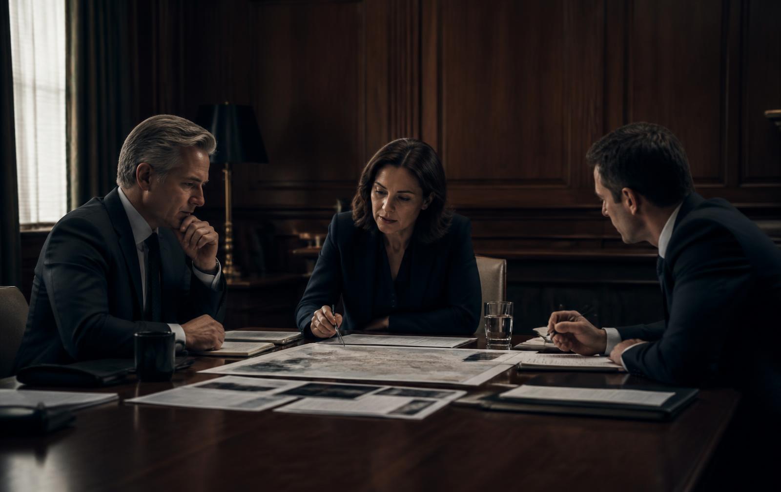 Advisors reviewing plans around a conference table